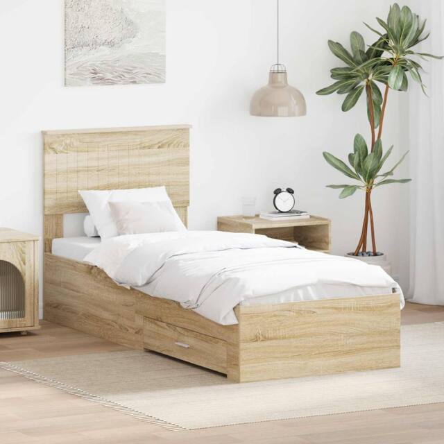 Berkfield Home Bed Frame Sonoma Oak & Silver 75 x 190 cm Engineered Wood in Brown - image 1