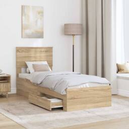 Berkfield Home Bed Frame Sonoma Oak & Silver 75 x 190 cm Engineered Wood in Brown - thumbnail 3