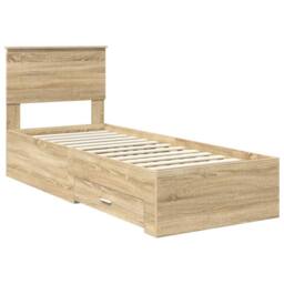 Berkfield Home Bed Frame Sonoma Oak & Silver 75 x 190 cm Engineered Wood in Brown - thumbnail 4