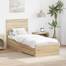 Berkfield Home Bed Frame Sonoma Oak & Silver 75 x 190 cm Engineered Wood in Brown