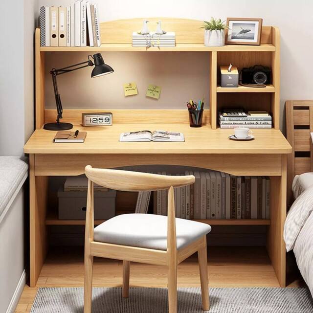 Ventryn Study Writing Desk Computer Table Shelf Organizer for Home Office in Natural - image 1