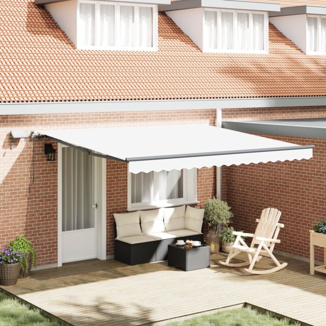 Berkfield Home Manual Retractable Awning with LED White 400x350 cm - image 1