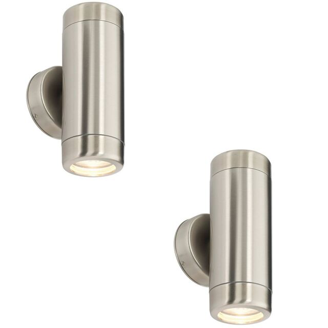 Loops 2 PACK Up & Down Twin Outdoor Wall Light - 2 x 7W GU10 LED - Stainless Steel in Metallics - image 1