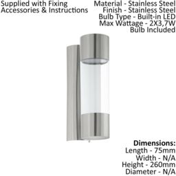 Loops IP44 Outdoor Wall Light Stainless Steel / Glass 3.7W Built in LED Porch Lamp in Metallics - thumbnail 2