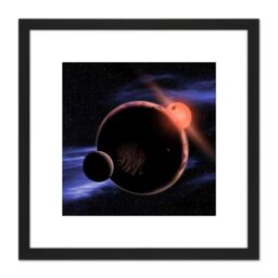 Artery8 Space NASA Red Dwarf Planet Concept Illustration 8X8 Inch Square Wooden Framed Wall Art Print Picture with Mount in Black - thumbnail 1
