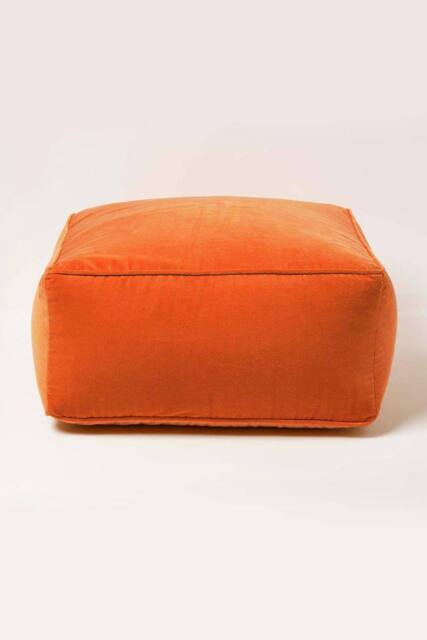 Homescapes Velvet Pouffe Bean Cube in Orange - image 1