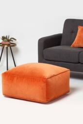 Homescapes Velvet Pouffe Bean Cube in Orange - thumbnail 2