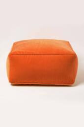 Homescapes Velvet Pouffe Bean Cube in Orange - thumbnail 1