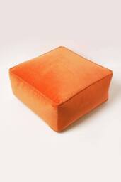 Homescapes Velvet Pouffe Bean Cube in Orange - thumbnail 3