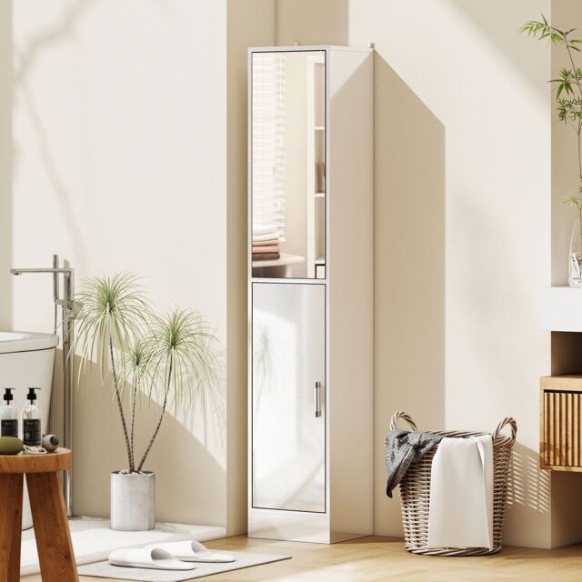 Kleankin Tall Bathroom Cabinet with Mirror, High Gloss White - image 1