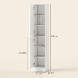 Kleankin Tall Bathroom Cabinet with Mirror, High Gloss White - thumbnail 3