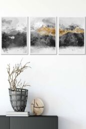 ARTZE Abstract Grey & Yellow Mountains Framed Wall Art - Medium in White - Size: W45 cm x H62 cm x D20mm - thumbnail 1