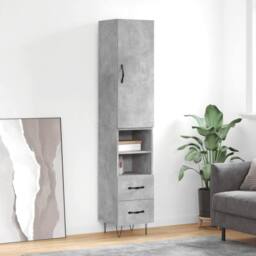 Berkfield Home Highboard Concrete Grey 34.5x34x180 cm Engineered Wood - thumbnail 2