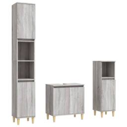 Berkfield Home 3 Piece Bathroom Furniture Set Grey Sonoma Engineered Wood - thumbnail 1