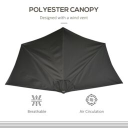OUTSUNNY 3(m) Half Round Parasol Garden Sun Umbrella Metal w/ Crank in Black - thumbnail 6