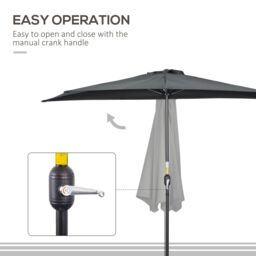 OUTSUNNY 3(m) Half Round Parasol Garden Sun Umbrella Metal w/ Crank in Black - thumbnail 4
