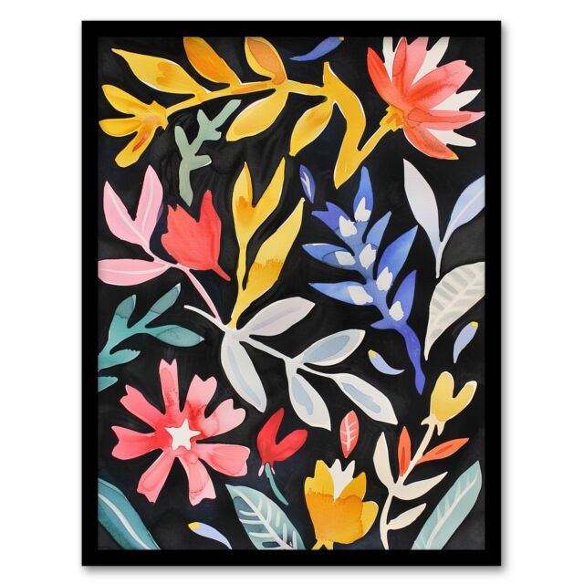 "Artery8 Abstract Floral Botanical Henri Matisse Style Framed Wall Art - Size: W12"" x H16""" - image 1