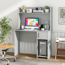 Costway Modern Computer Desk Home Office Writing Study Desk w/ Display Shelf in Grey - thumbnail 8