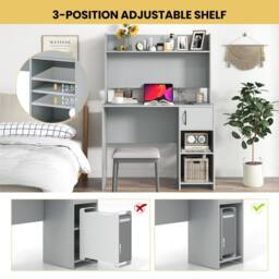 Costway Modern Computer Desk Home Office Writing Study Desk w/ Display Shelf in Grey - thumbnail 6