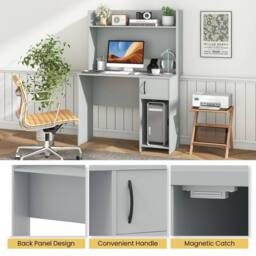 Costway Modern Computer Desk Home Office Writing Study Desk w/ Display Shelf in Grey - thumbnail 7