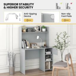 Costway Modern Computer Desk Home Office Writing Study Desk w/ Display Shelf in Grey - thumbnail 5