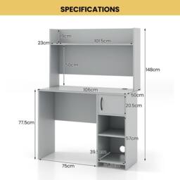 Costway Modern Computer Desk Home Office Writing Study Desk w/ Display Shelf in Grey - thumbnail 2