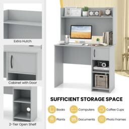 Costway Modern Computer Desk Home Office Writing Study Desk w/ Display Shelf in Grey - thumbnail 4