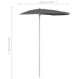 Berkfield Home Garden Half Parasol with Pole 180x90 cm Anthracite in Charcoal - thumbnail 8