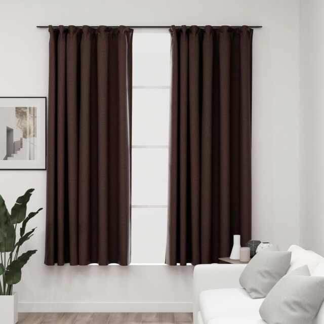 Berkfield Home Linen-Look Blackout Curtains with Hooks 2 pcs Taupe 140x175 cm - image 1