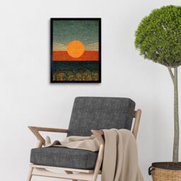 "Artery8 Wall Art Print William Morris Style Sunrise Over Sea Abstract Art Framed in Orange - Size: W12"" x H16""" - thumbnail 2