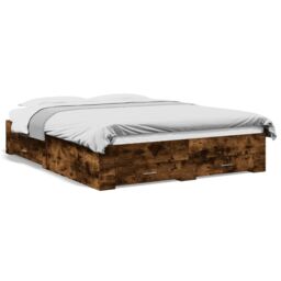 Berkfield Home Bed Frame with Drawers without Mattress Smoked Oak 140x200 cm in Brown - thumbnail 2