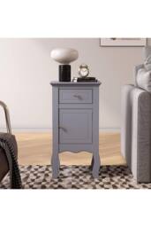 Living and Home Wooden Bedside Side Table Nightstand with Drawer in Grey - thumbnail 3