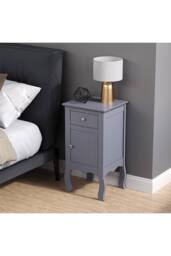 Living and Home Wooden Bedside Side Table Nightstand with Drawer in Grey - thumbnail 5