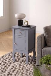 Living and Home Wooden Bedside Side Table Nightstand with Drawer in Grey - thumbnail 1