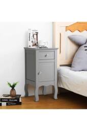 Living and Home Wooden Bedside Side Table Nightstand with Drawer in Grey - thumbnail 4