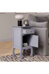 Living and Home Wooden Bedside Side Table Nightstand with Drawer in Grey - thumbnail 2