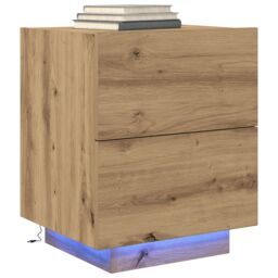 Berkfield Home Bedside Cabinets with LED Lights 2 pcs Artisan Oak 45x40x55 cm in Brown - Size: 45 x 40 x 55 cm - thumbnail 3