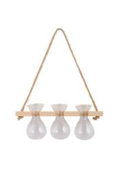 Living and Home Wall Hanging Plant Propagation Station with 3 Vases & Wooden Frame in Natural - thumbnail 4
