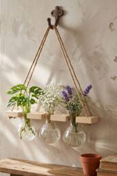 Living and Home Wall Hanging Plant Propagation Station with 3 Vases & Wooden Frame in Natural - thumbnail 2