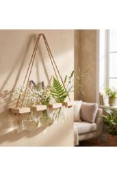 Living and Home Wall Hanging Plant Propagation Station with 3 Vases & Wooden Frame in Natural - thumbnail 3