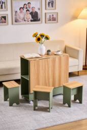 Living and Home Drop Leaf Dining Table Set with 4 Stools in Green - thumbnail 5