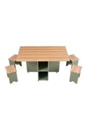 Living and Home Drop Leaf Dining Table Set with 4 Stools in Green - thumbnail 7