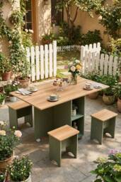 Living and Home Drop Leaf Dining Table Set with 4 Stools in Green - thumbnail 4