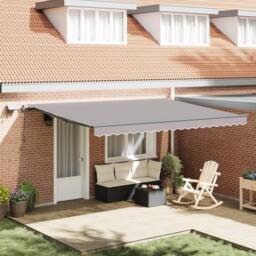Berkfield Home Manual Retractable Awning with LED Light Grey 450x350 cm - thumbnail 1
