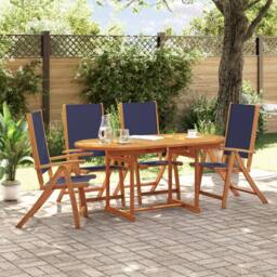 Berkfield Home 5 Piece Garden Dining Set Solid Wood Acacia & Textilene in Brown - thumbnail 1