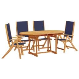 Berkfield Home 5 Piece Garden Dining Set Solid Wood Acacia & Textilene in Brown - thumbnail 2