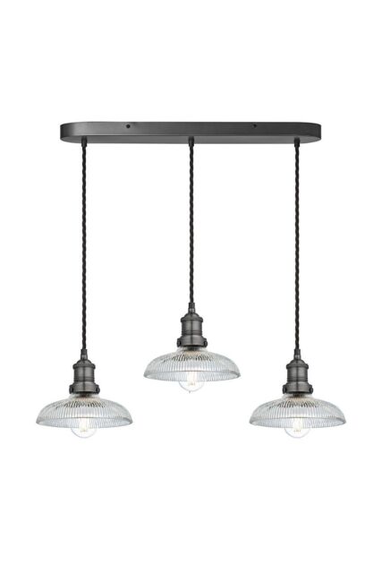 Industville Brooklyn Glass Dome 3 Wire Oval Cluster Lights, 8 inch, Pewter holder in Dark Grey