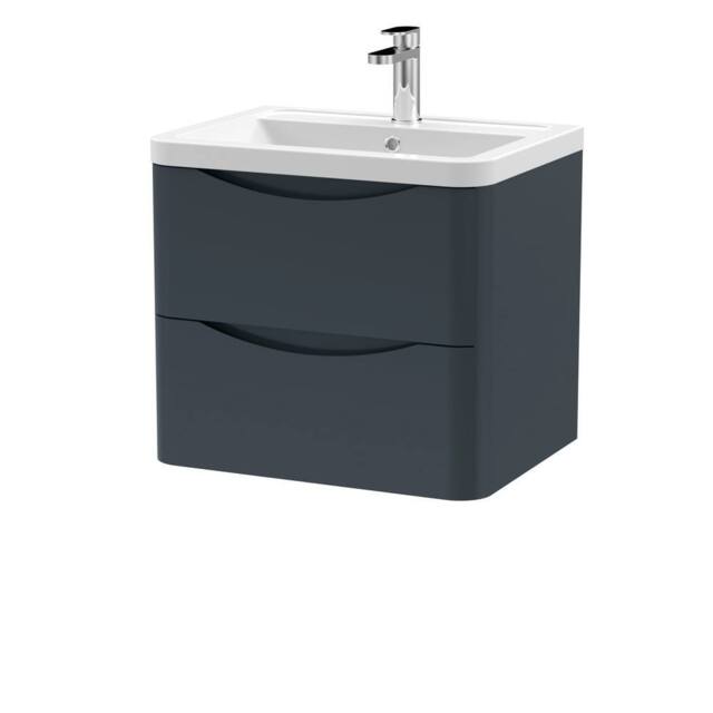 Balterley Dunwood 2 Drawer Wall Hung Vanity Basin Unit, Dark Grey, 600mm in Grey - image 1