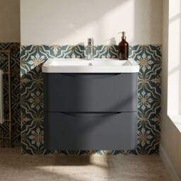 Balterley Dunwood 2 Drawer Wall Hung Vanity Basin Unit, Dark Grey, 600mm in Grey - thumbnail 4