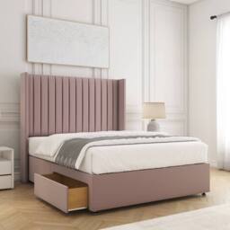 "BSSPOKE Manhattan Divan Bed Plush 54""Headboard 2Drawers Footend & No Mattress in Pink - Size: Double"